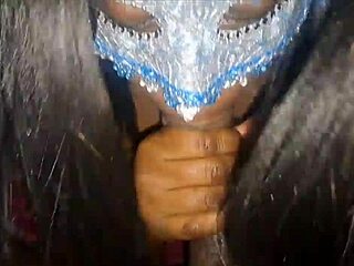 masked ebony deepthroats big cock swallowing hot facial cum