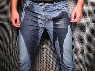 Guy Soaks Jeans in Pee Before Outdoor Cumshot