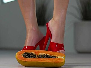 PETITE GIRL Crushes Fruits in HIGH HEELS Foot Fetish Crush