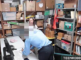 Creepy Guard Pounds Shaved Shoplifter Bent Over Hardcore in Garage