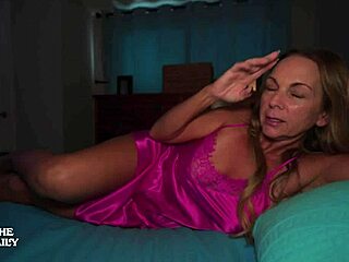 stepmom eyes my throbbing cock and strokes it out in taboo lingerie play