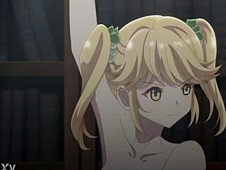 big tits blonde anime babe strips nude in hentai scene