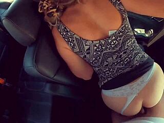 blonde babe moans from public pussy licking before car monster cock orgasm