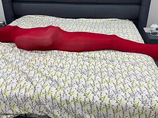 Pantyhose bondage cocoon locks her tight in shiny encasement