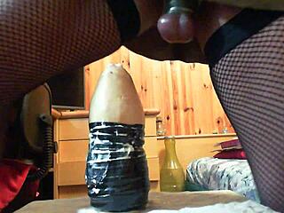 italian crossdresser endures extreme anal plug fisting with toys