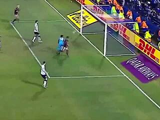 argentina lesbian takes doggystyle pounding from horny duo