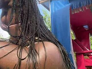 jamaican petite flashes wet pussy public outdoor