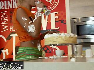 european athletic lesbians wrestle with food play then dive into hungry oral pussy licking