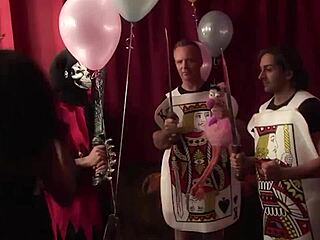 blonde ebony orgy erupts when tea service turns into rough monster cock riding