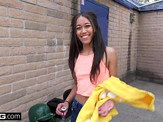 asian teen aria skye's tight pussy pounded hard outdoors in public pov!