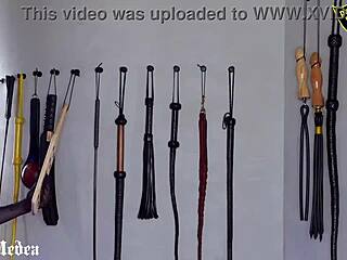 mistresses compete whipping slaves in boots and bondage