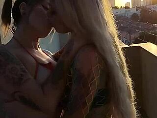 gushi and ski make out flashing pierced tits big pussies during photo shoot