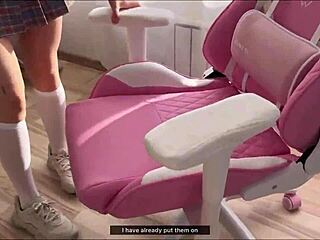 Hot cute blonde gamer teen bends over for hardcore doggystyle cum on ass