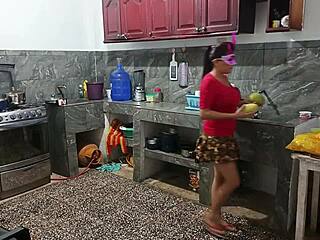 curvy perverted neighbor exposes huge ass while lover watches