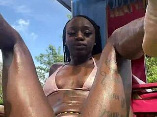 jamaican petite flashes wet pussy public outdoor