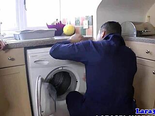 English Milf's Ecstatic Thrill from Cheeky Plumber Thrusts