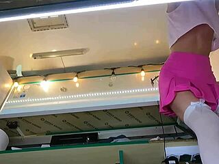 Boss Fingers Sexy Shop Assistant's Wet Shaved Pussy While Customer Watches