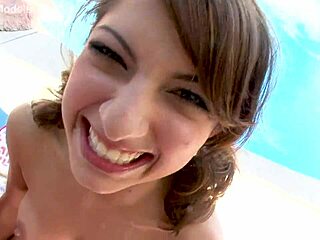 Lexi Bloom's poolside POV blowjob swallows huge load