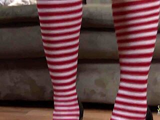 slutty santa brunette gets creampie stuffed in her cunt