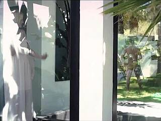 blonde milf housewife fucks gardener outdoors passionately