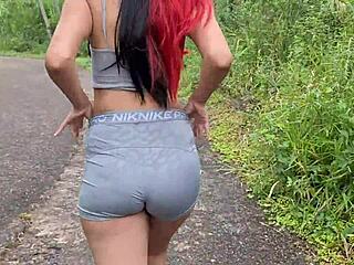 Climbing mountain, I fuck my sexy guide hard outdoors!