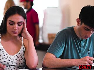 perverted blonde teacher rides big cock in class