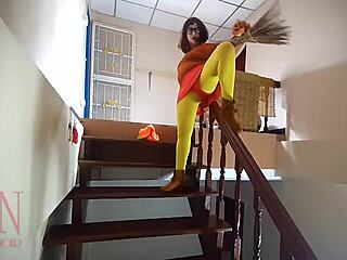 Halloween witch regina noir rips velma pantyhose for juicy pussy tease 🎃👻