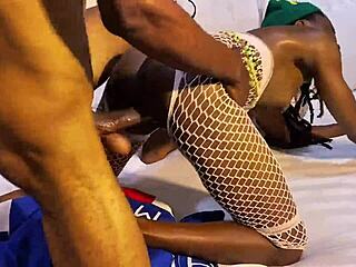 Skinny young babe takes cock in ass and pussy