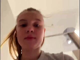 Horny BBW teen fingers shaved tight pussy hardcore in public changing room