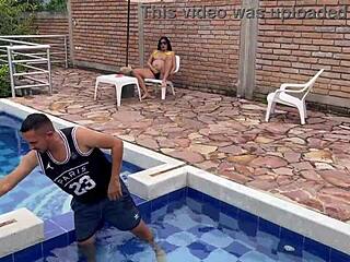 Horny Pool Guy Fucks Latina Milf Outdoors