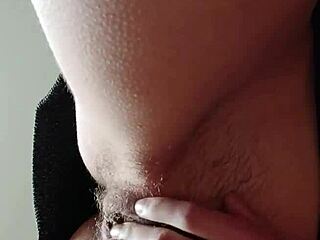 skinny brunette masturbates hairy pussy to intense orgasm pov