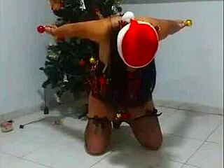 bound christmas slave chokes on humiliating gags