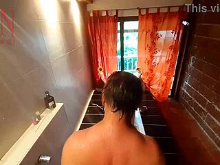 voyeur housewife shaves pussy shower tease