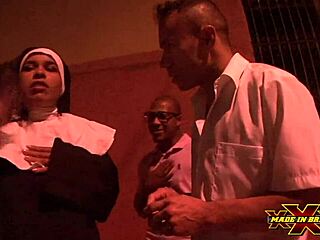 brunette latina nun double penetrated monster cocks facial