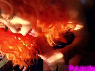 redhead latina milf slut kisses outdoor in lingerie