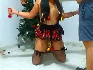 bound christmas slave chokes on humiliating gags