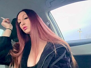 italian milf artemisia flashes big tits nipples smoking in car 🚬😘