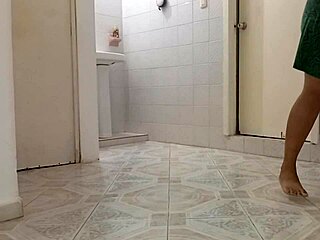 chubby latina neighbor cleans her new apartment thoroughly