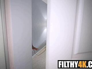 Jodie Johnson and Cali Sweets risk sneaky bedroom fun almost caught