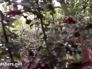 British Redhead Flashes Hairy Pussy Outdoor in Stockings!