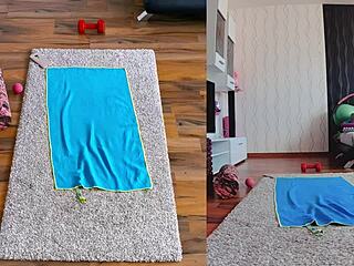 Intense dual cam workout reveals unbelievable wet naked flexibility