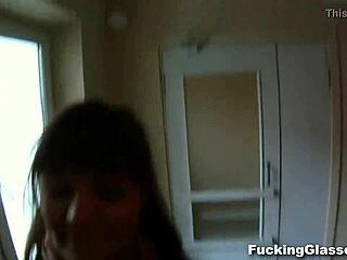 skinny glasses teen rina bends over stairway for hardcore pounding