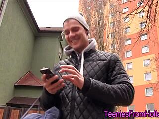 Beautiful blonde teen 18+ takes deepthroat facial cumshot