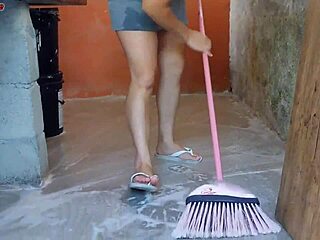 hot petite maid grabs cock slips it in around the house