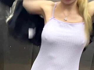 asian exhibitionist flashes and masturbates in public elevator surprise