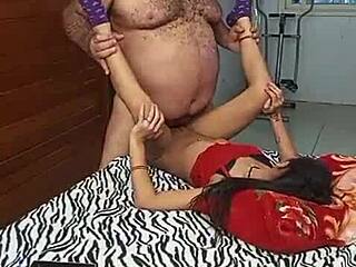 sexy bodybuilder babe loves hairy old man's armpit play