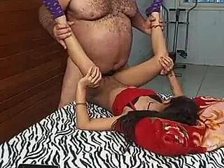 sexy bodybuilder babe loves hairy old man's armpit play