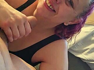 Blonde milf deepthroats small cock handjob big tits orgasm