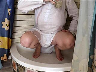 Busty granny Mariaold's dirty peeing fetish gets intriguing twist