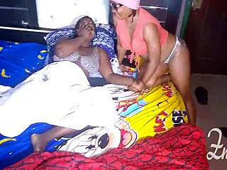 Zainab and Blacka lesbian lick strapon kiss